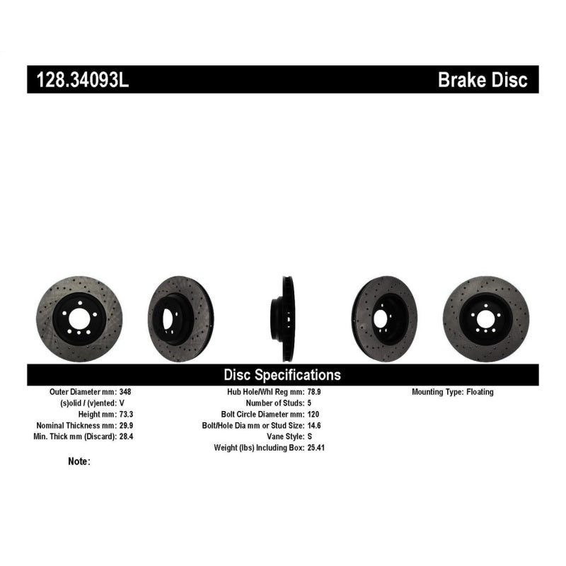 StopTech 07-10 BMW 335i Cross Drilled Left Front Rotor