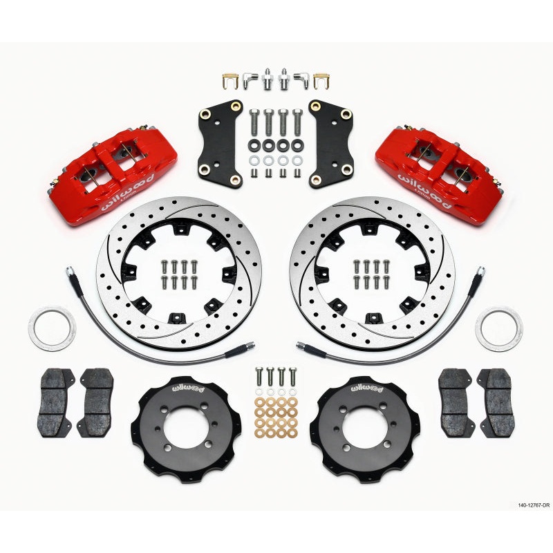 Wilwood Dynapro 6 Front Hat Kit 12.19in Drilled Red 2012 Fiat 500 w/ Lines