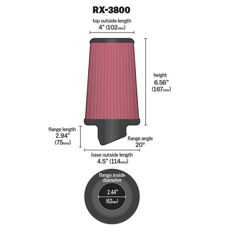 K&N Filter Universal X Stream Clamp-On 2.438in Flange ID x 4.5in Base OD x 4in Top OD x 6.563in H