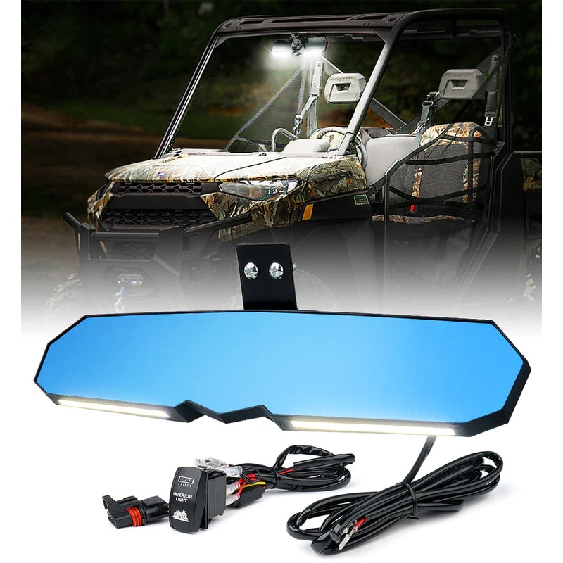 UTV Center View Mirror with LED Lights and Rocker Switch