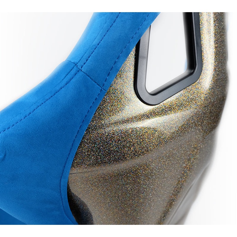 NRG FRP Bucket Seat ULTRA Edition - Large (Blue Alcantara/Gold Glitter Back)