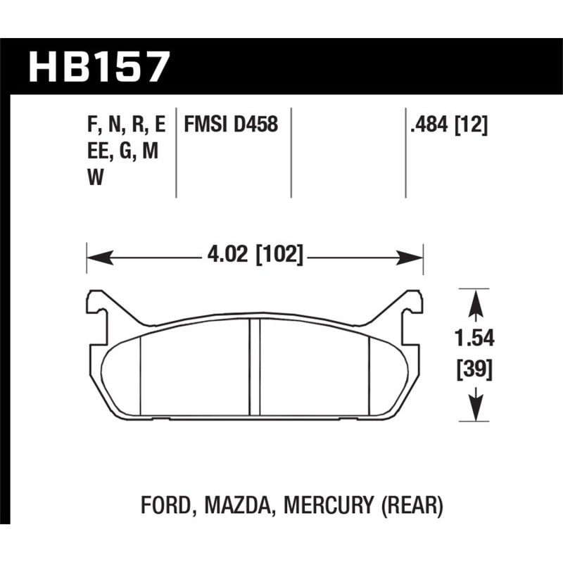 Hawk 94-96 Ford Escort GT/Mercury Tracer HPS 5.0 RearBrake Pads