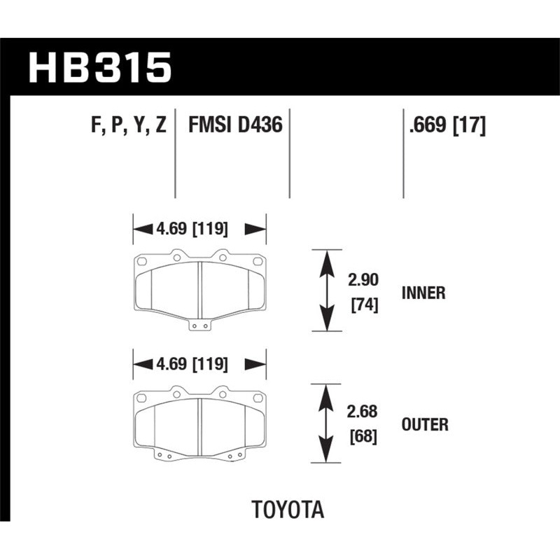 Hawk 95-98 Toyota Tacoma HPS 5.0 Front Brake Pads