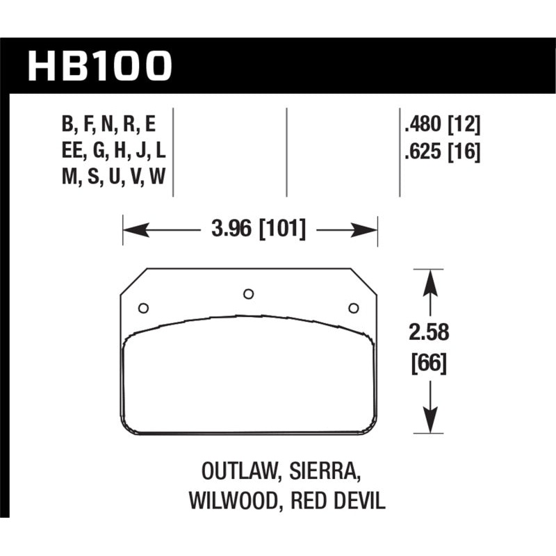 Hawk Wilwood/Outlaw 16mm Blue 9012 Rear Brake Pads