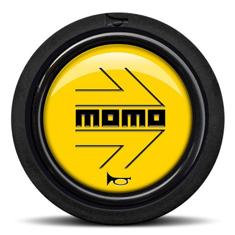 MOMO Horn Button - Glossy Yellow Black Logo - Flat Lip - Flush Mount