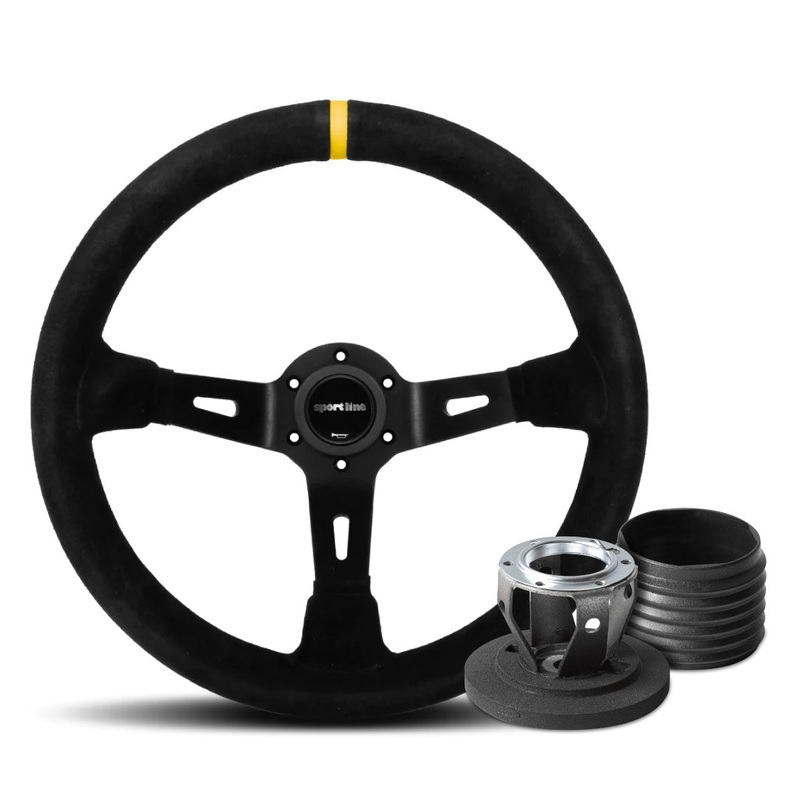 Sport Line Racing 3 Deep Dish Drifting Suede Steering Wheel & Hub Adapter Boss Kit For Mazda MX-5 Miata NA/NB With Airbag