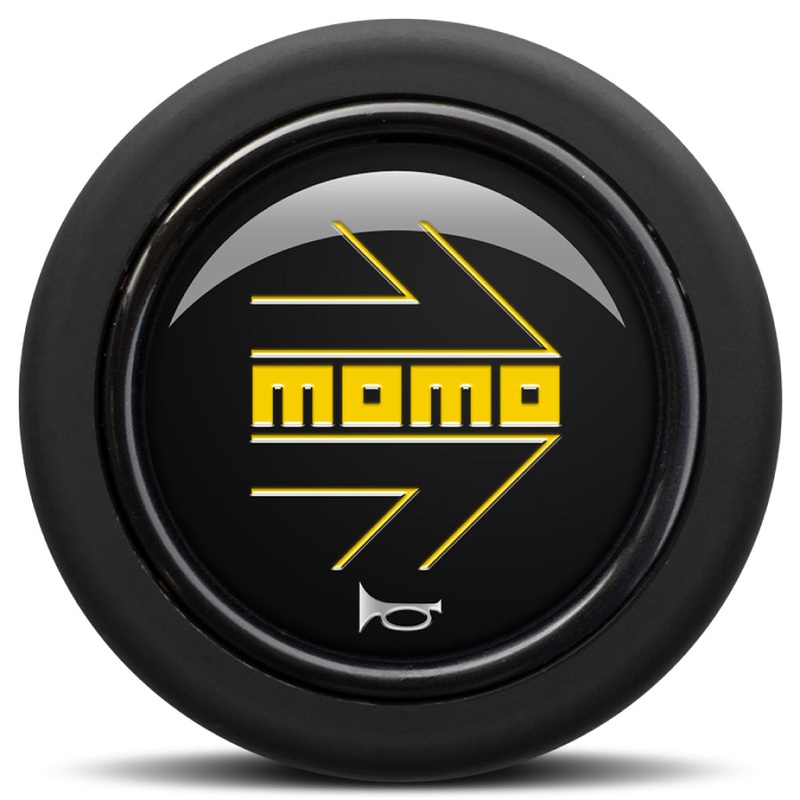 MOMO Horn Button - Glossy Black Yellow Logo - Round Lip