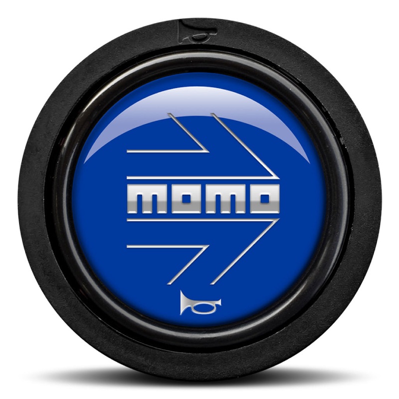 MOMO Horn Button - Glossy Blue Chromed Logo - Flat Lip - Flush Mount