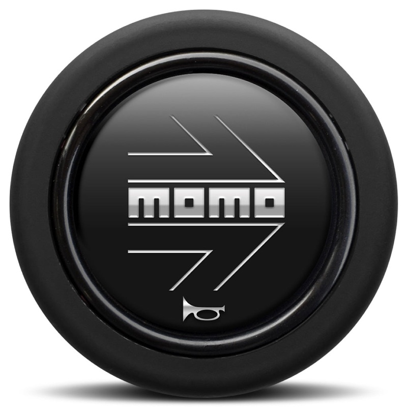 MOMO Horn Button - Matt Black Chromed Logo - Round Lip