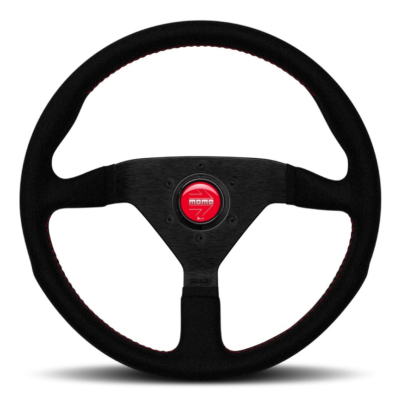 MOMO Montecarlo Steering Wheel - Black Alcantara Red Stitching Black Spokes 350mm
