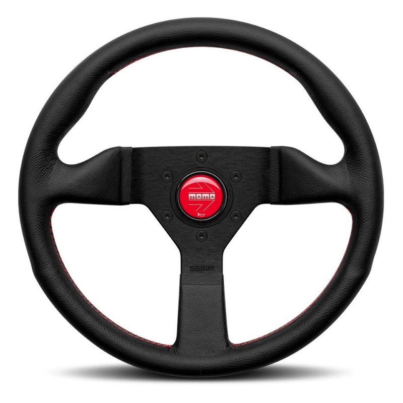 MOMO Montecarlo Steering Wheel - Black Leather Red Stitching Black Spokes 320mm