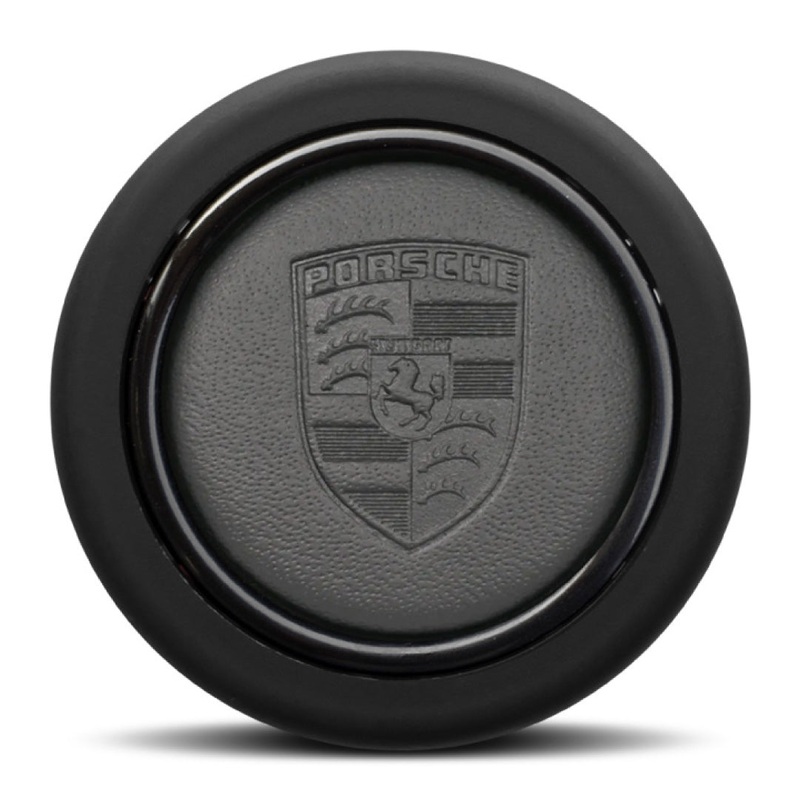 MOMO Porsche Leather Horn Button -  Historic Porsche Crest - Round Lip - 90134780311