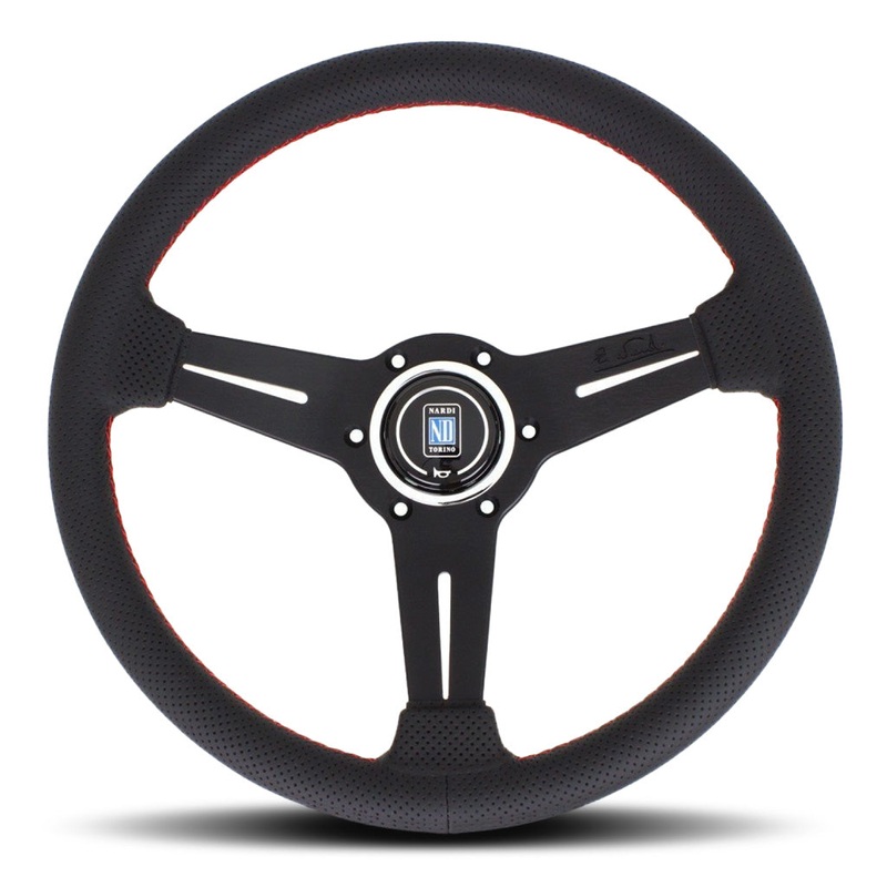 Nardi ND Classic Steering Wheel - Black Airleather Red Stitching Black Spokes 330mm