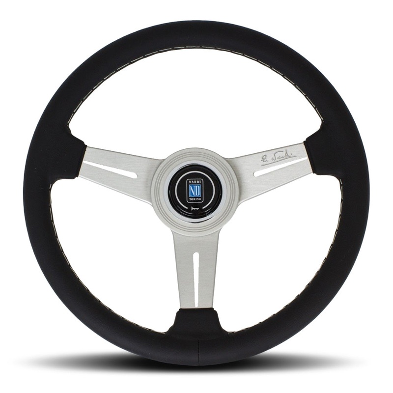 Nardi ND Classic Steering Wheel - Black Leather Grey Stitching Satin Spokes 330mm