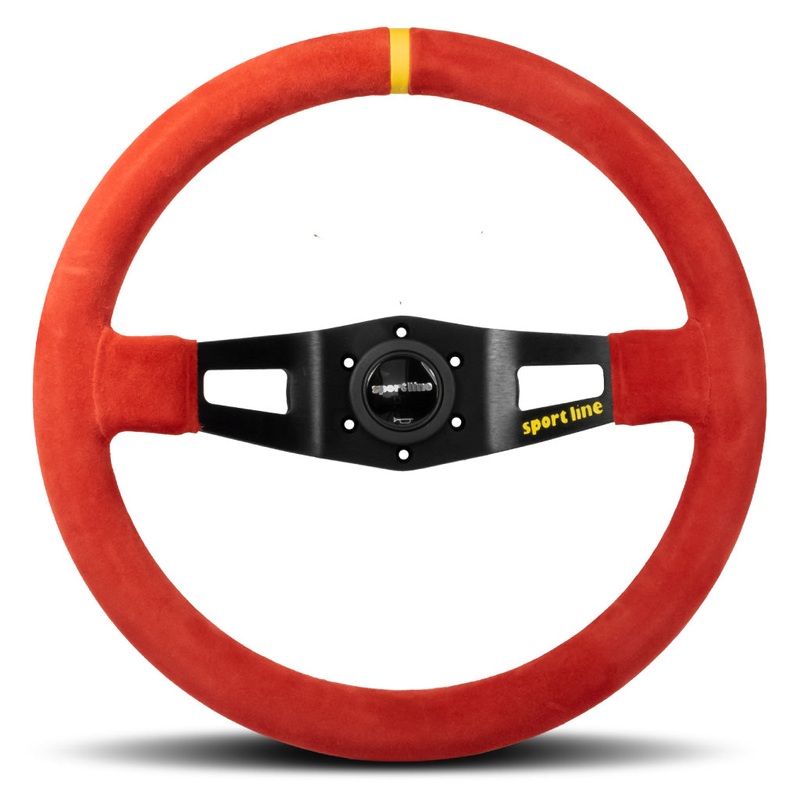 Sport Line Racing 2 Rally Two Spoke Deep Dish Steering Wheel - Red Suede Black Spokes 350mm