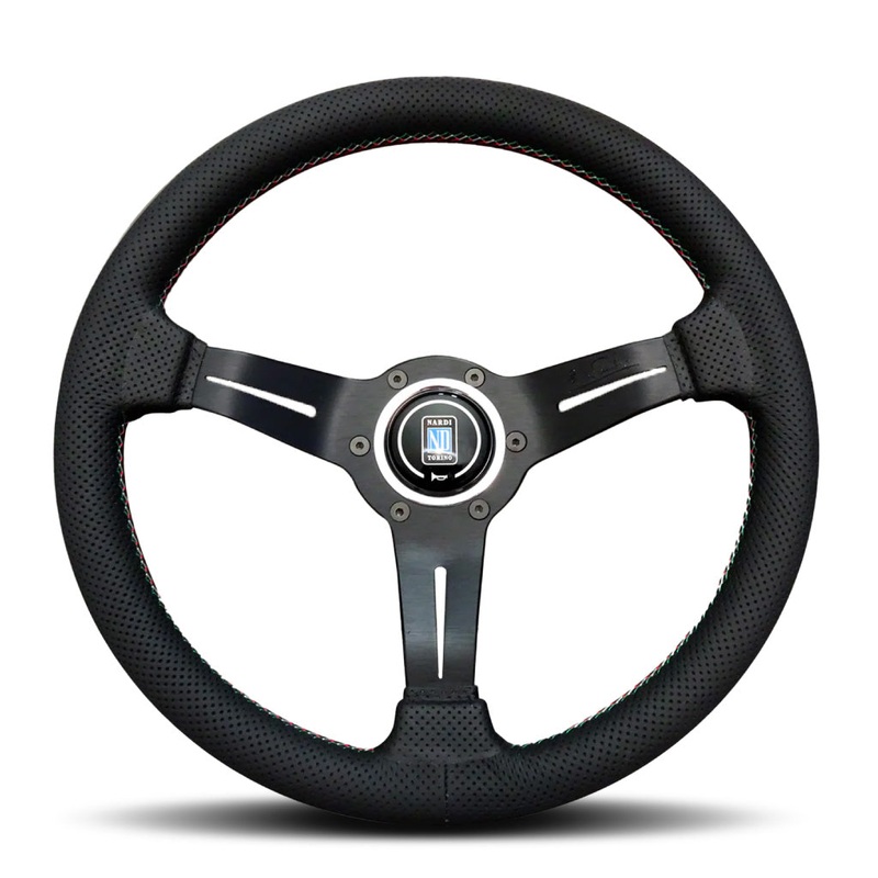 Nardi Deep Corn Steering Wheel - Black Airleather Italian Stitching Black Spokes 330mm