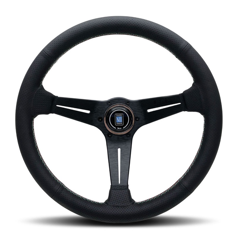Nardi Deep Corn Steering Wheel - Black Airleather Italian Stitching Black Spokes 350mm