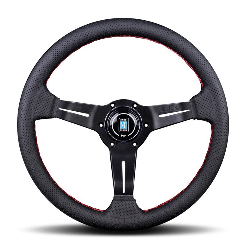 Nardi Deep Corn Steering Wheel - Black Airleather Red Stitching Black Spokes 330mm