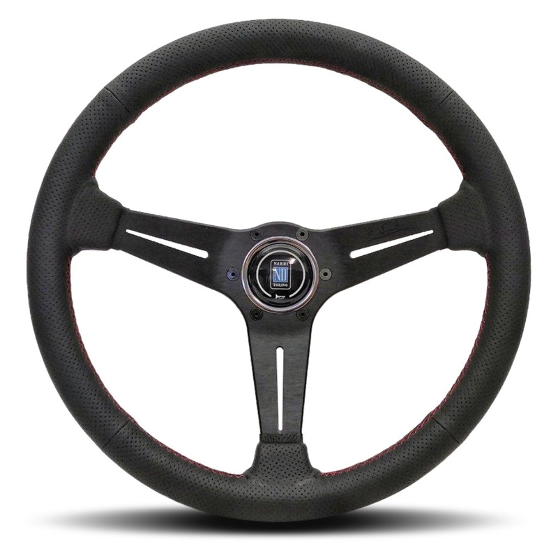Nardi Deep Corn Steering Wheel - Black Airleather Red Stitching Black Spokes 350mm