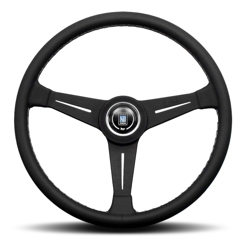 Nardi ND Classic Steering Wheel - Black Leather Grey Stitching Black Spokes 390mm