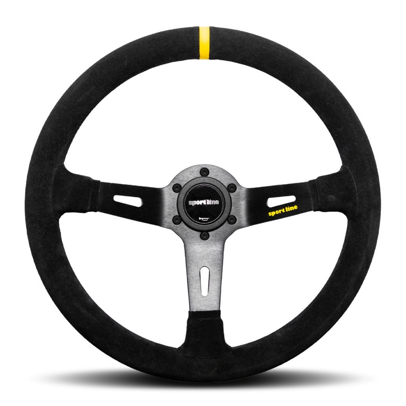 Sport Line Racing 3 Drifting Deep Dish (65mm) Steering Wheel - Black Suede Black Spokes 350mm