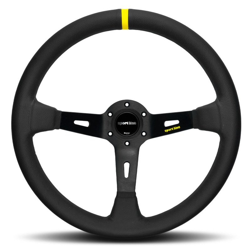 Sport Line Racing 3 Drifting Deep Dish (95mm) Steering Wheel - Black Leather Black Spokes 350mm