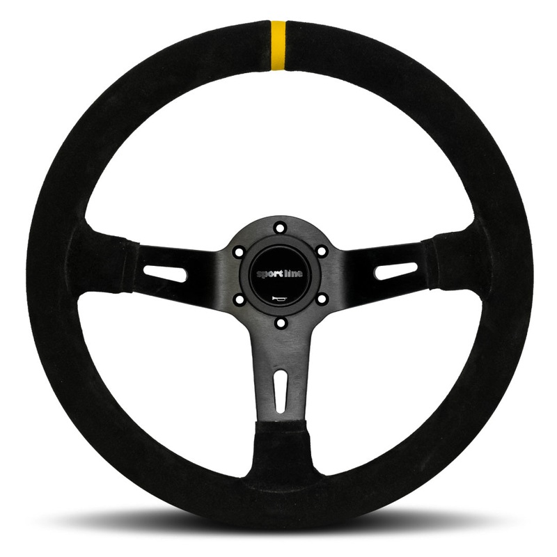 Sport Line Racing 3 Drifting Deep Dish Steering Wheel - Black Suede Black Spokes 330mm