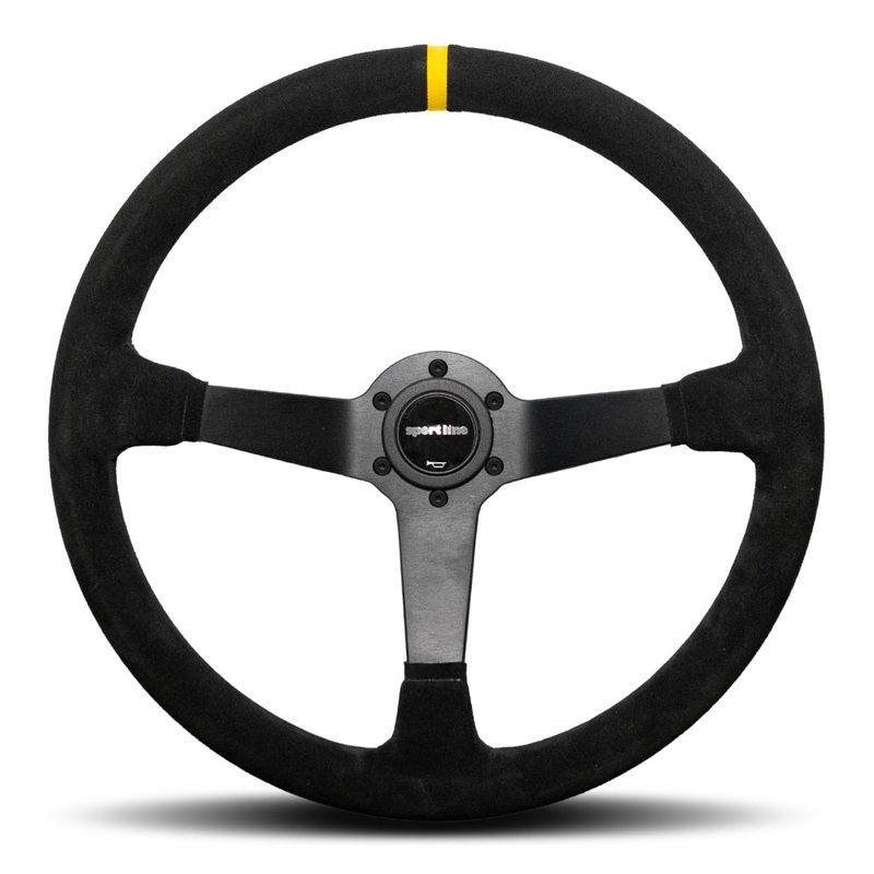 Sport Line Racing 3 Semi Dish Steering Wheel - Black Suede Black Spokes 380mm