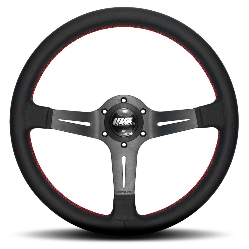 Works Bell Classic Type 340 Steering Wheel - Black Leather Red Stitching Black Spokes 340mm