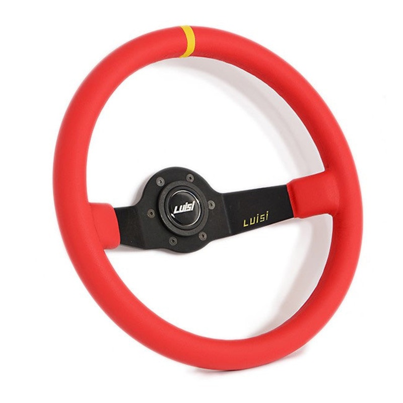 Luisi Jet Corsa Two Spoke Steering Wheel - Red Leather Black Spokes 350mm