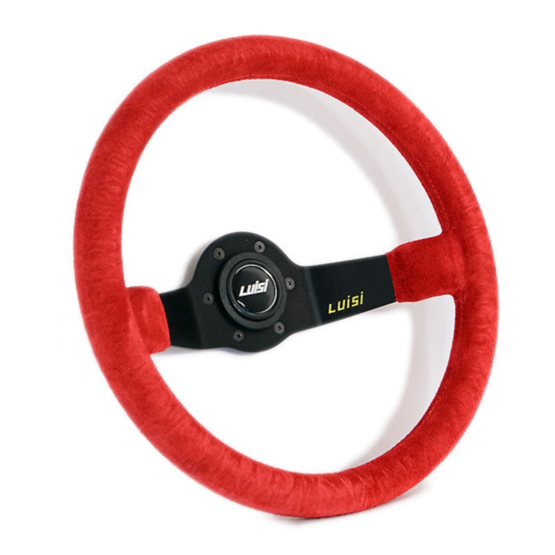 Luisi Jet Two Spoke Steering Wheel - Red Shammy Leather Black Spokes 350mm