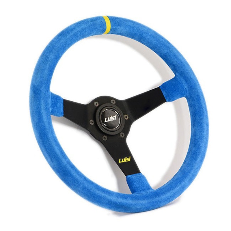 Luisi Mirage Corsa Steering Wheel - Blue Shammy Leather Black Spokes 350mm