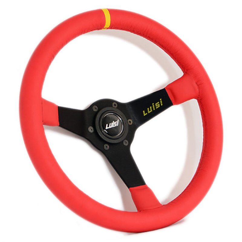 Luisi Mirage Corsa Steering Wheel - Red Leather Black Spokes 350mm