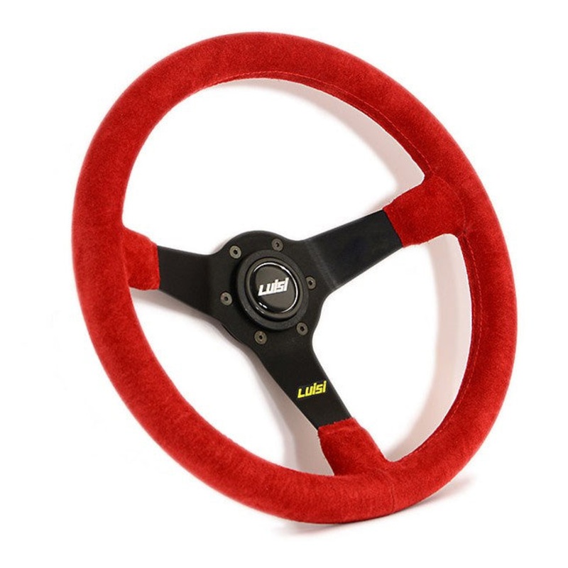 Luisi Mirage Steering Wheel - Red Shammy Leather Black Spokes 350mm
