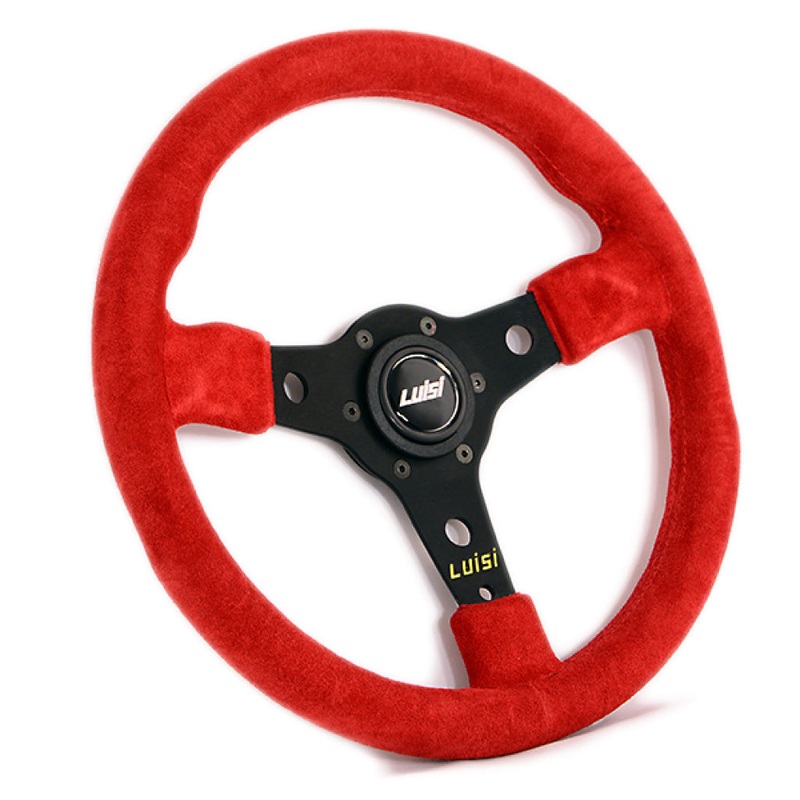 Luisi Racing Steering Wheel - Red Shammy Leather Black Spokes 350mm