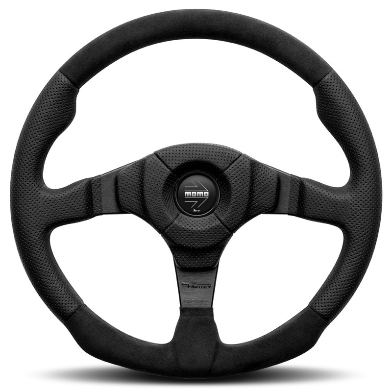 MOMO Dark Fighter Steering Wheel - Black Leather/Alcantara Black Spokes 350mm