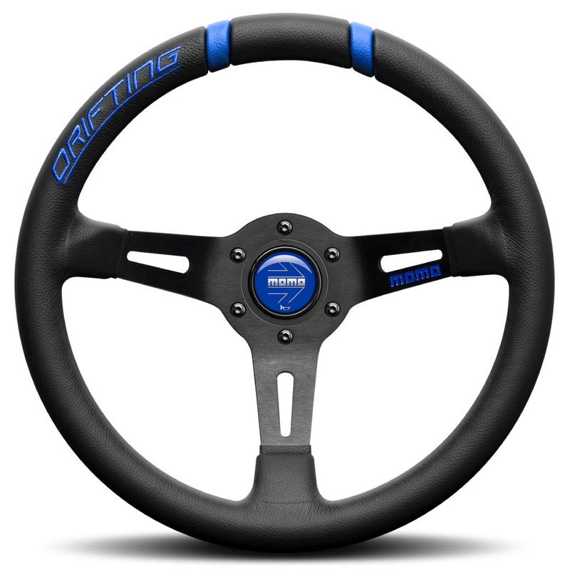 MOMO Drifting 33 Steering Wheel - Black Blue Leather Black Spokes 330mm