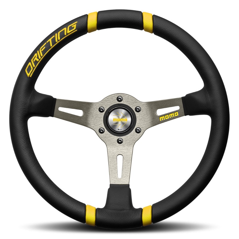 MOMO Drifting Steering Wheel - Black Leather Anthracite Spokes 350mm