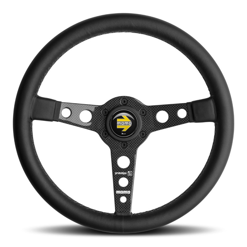 MOMO Prototipo 6C Steering Wheel - Black Leather Carbon Spokes 350mm