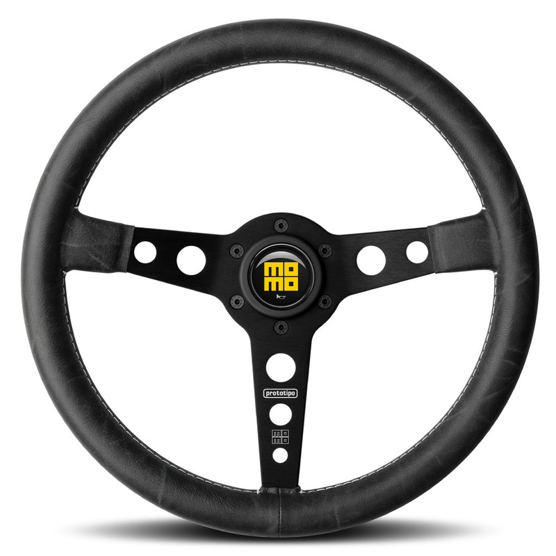 MOMO Prototipo Heritage Steering Wheel - Black Leather Black Spokes 350mm