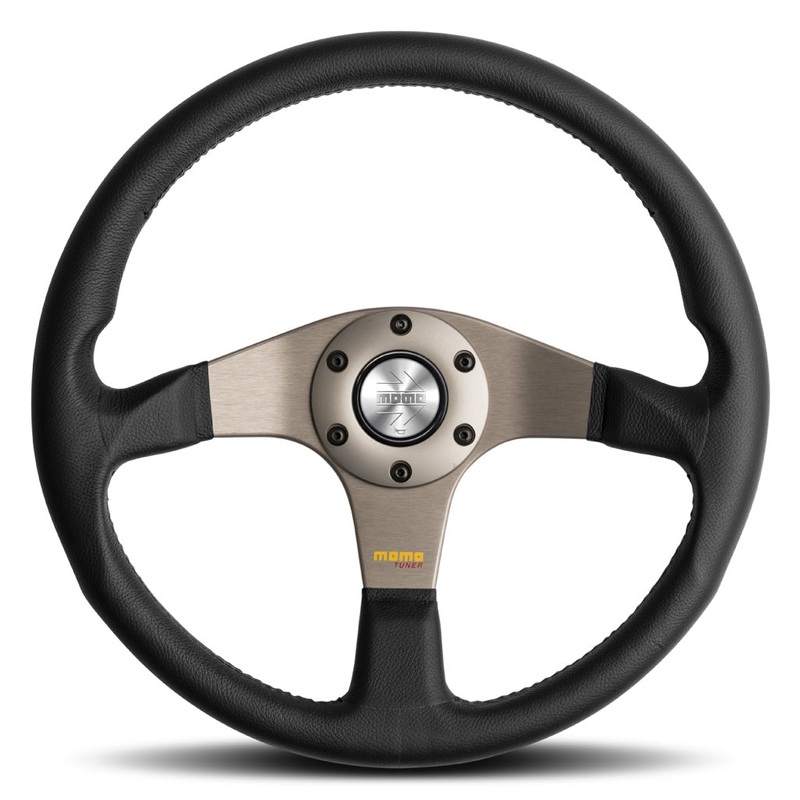 MOMO Tuner Steering Wheel - Black Leather Anthracite Spokes 350mm