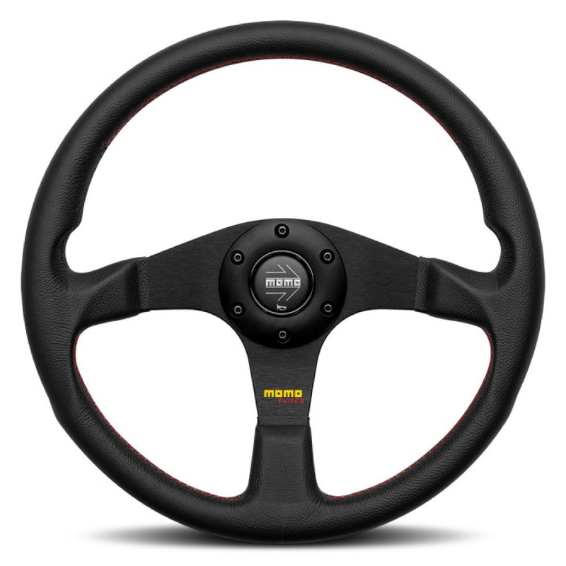 MOMO Tuner Steering Wheel - Black Leather Black Spokes 350mm - NEW Logo 2024