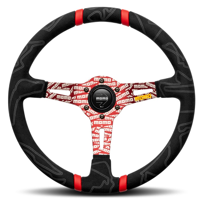 MOMO Ultra Steering Wheel - Black Alcantara Red Spokes 350mm