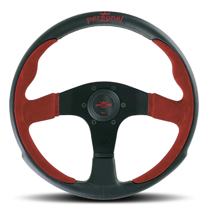 Personal Pole Position Steering Wheel - Black Leather/Red Suede Black Spokes 350mm