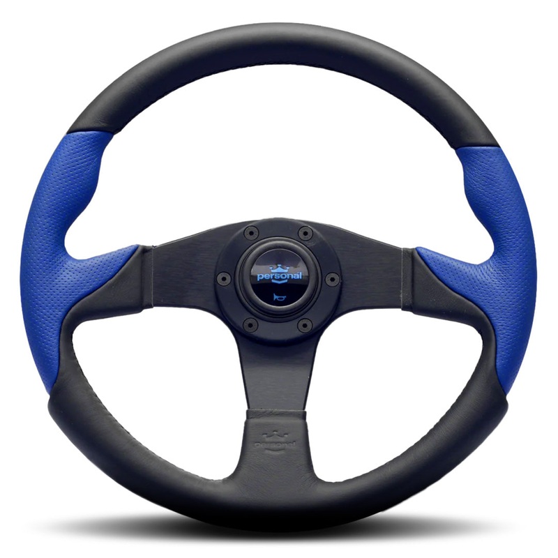 Personal Thunder Steering Wheel - Black/Blue Leather Black Spokes 350mm