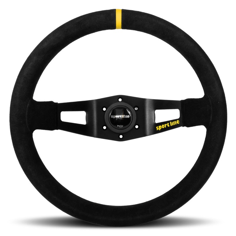 Sport Line Racing 2 Rally Two Spoke Deep Dish Steering Wheel - Black Suede Black Spokes 350mm