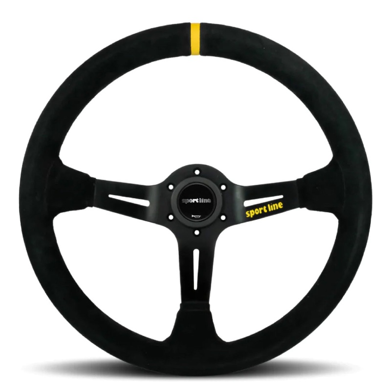 Sport Line Racing 3 Drifting Deep Dish (95mm) Steering Wheel - Black Suede Black Spokes 350mm