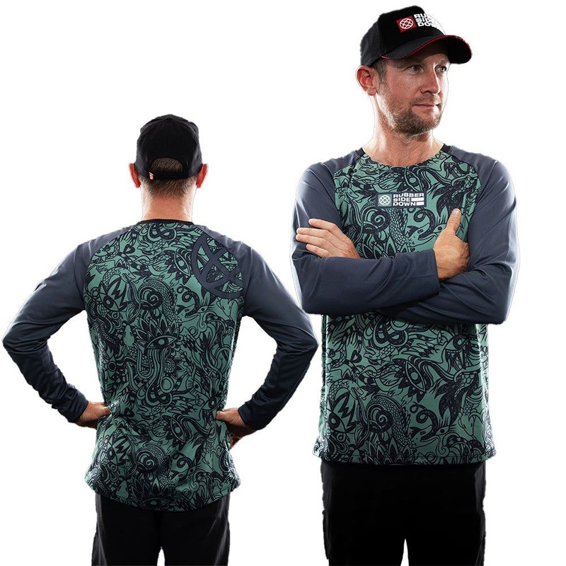 Rubber Side Down His Sidewinder Long Sleeve Jersey - M - Eucalyptus